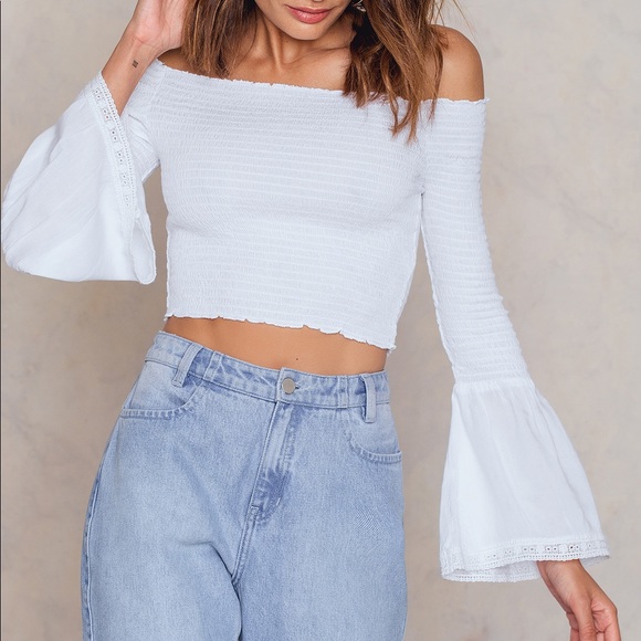 Na-KD smocked off shoulder trumpet sleeve top - Picture 2 of 3